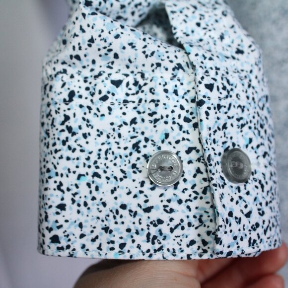 Reaction Kenneth Cole Long Sleeve Button Up White Blue Splatter Slim Fit Large - Picture 5 of 9